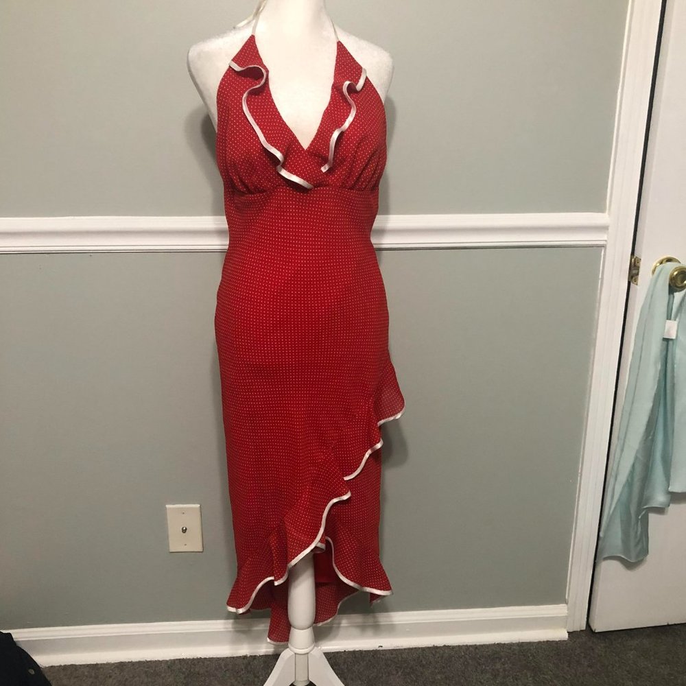 Vintage 2000s Polka Dot Halter Ruffle Midi Dress - Picture 6 of 6